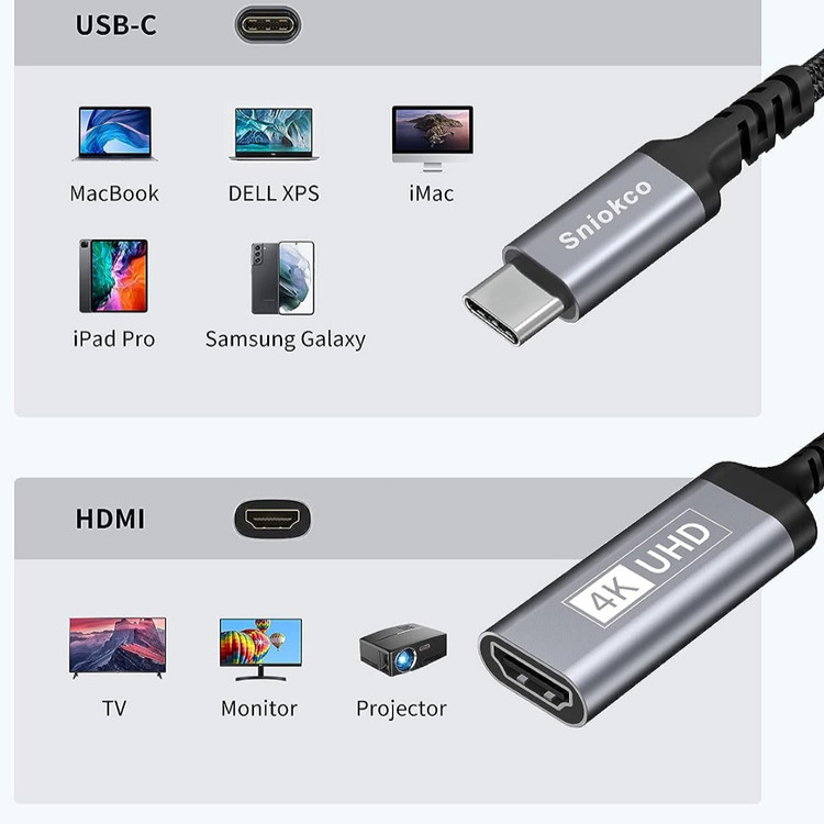 کابل آداپتور USB C به HDMI با کیفیت 4k برند Sniokco