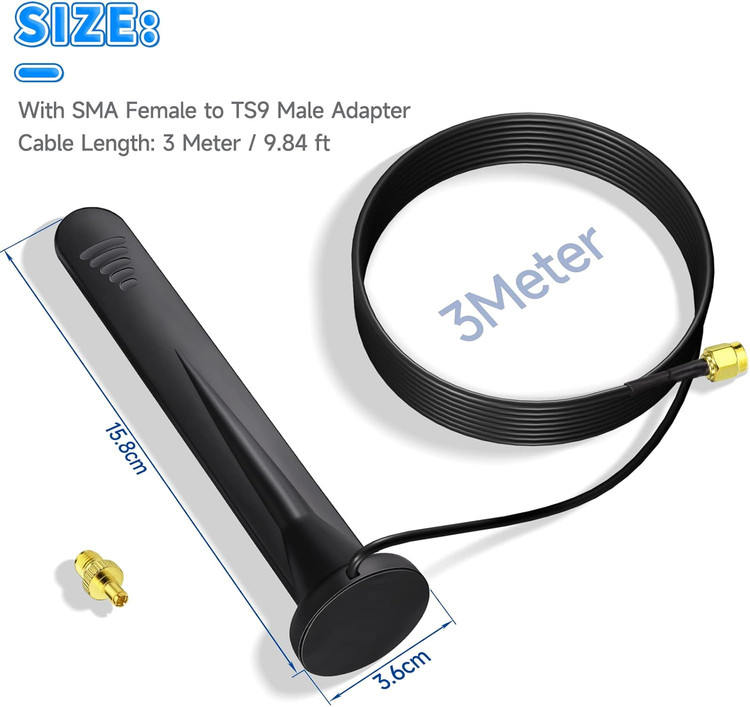 آنتن Bingfu 2-Pack 4G LTE 5dBi SMA TS9 آنتن شبکه همه جانبه خارجی با پایه مغناطیسی برای مودم روتر 4G LTE CPE Gateway روتر پهن باند بی سیم MiFi MiFi Hotspot Router مودم USB