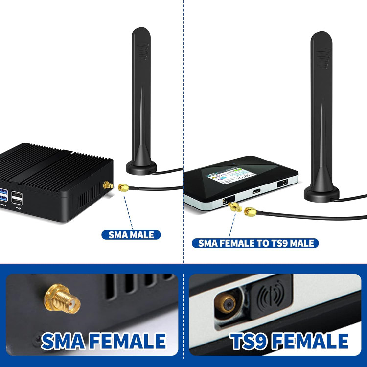 آنتن Bingfu 2-Pack 4G LTE 5dBi SMA TS9 آنتن شبکه همه جانبه خارجی با پایه مغناطیسی برای مودم روتر 4G LTE CPE Gateway روتر پهن باند بی سیم MiFi MiFi Hotspot Router مودم USB
