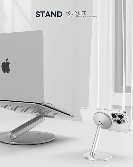 پایه مغناطیسی LULULOOK برای آیفون، چرخش آلومینیومی و داک نگهدارنده رومیزی قابل تنظیم برای آیفون 16/15/14/13/12/Mini/Plus/Pro/Pro Max، قاب محافظ Mag-Safe