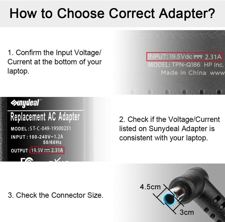 شارژرلپ تاپ 45 واتی اچ پی 19.5 ولت 2.31 آمپر برند Sunydeal