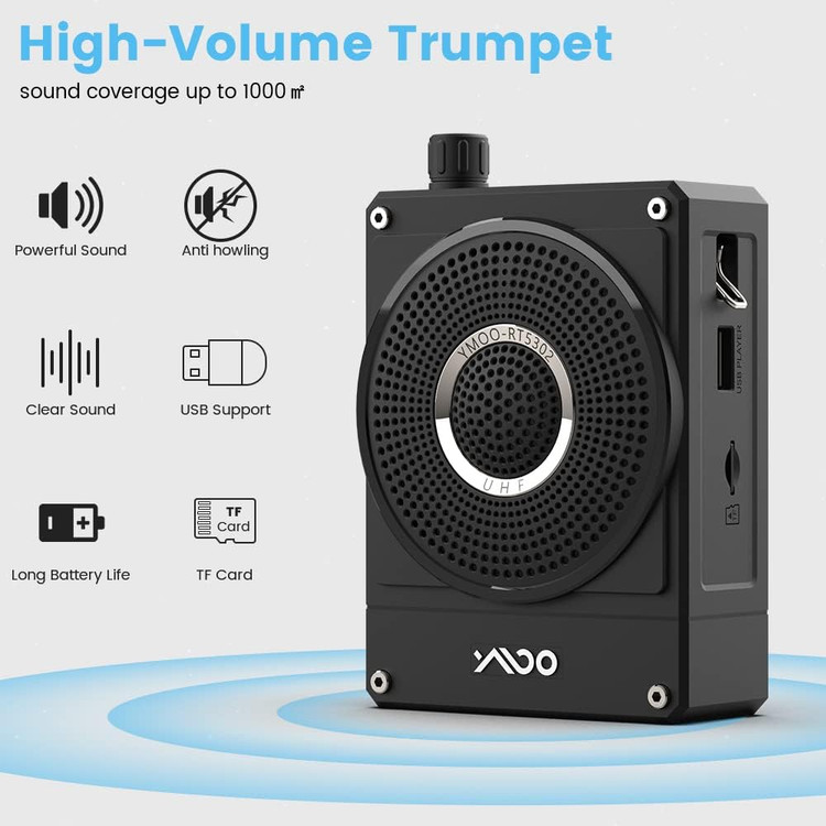 تقویت کننده صدا با هدست میکروفون سیمی برند YMOO، بلندگوی قابل حمل صدای نافذ قدرتمند 10 واتی برای معلمان/مربیان یوگا/راهنمایان تور/جلسه/مرکز خرید/سیمینار