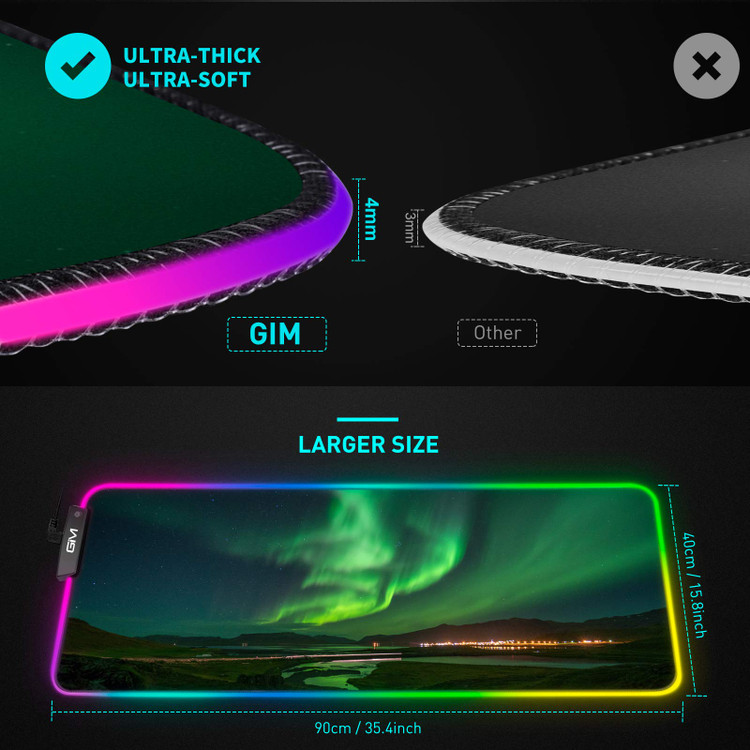 موس پد گیمینگ ضد آب، ارجینال ، RGB دار ، سایز بزرگ 900 در 400 در 4 میلی متر برند gim مدل FSD-18 با بک گراند شفق قطبی