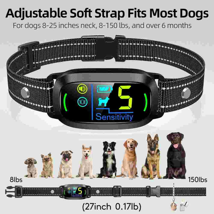 Dog Bark Collar for Large Medium Small Dogs, Rechargeable Smart Bark Collar, Anti Barking Training Collar with 5 Adjustable Sensitivity Beep Vibration (Black)