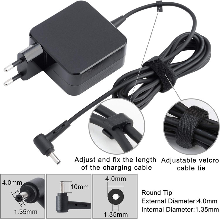 شارژر لپ تاپ ایسوس ۴۵ واتی، منبع تغذیه ۱۹ ولت ۲.۳۷ آمپر برند SUNYDEAL برای لپ تاپ ایسوس Zenbook UX303U UX305FA UX305 UX305F UX301LA UX310U F756UA F556UA-AS54 Vivobook Flip...