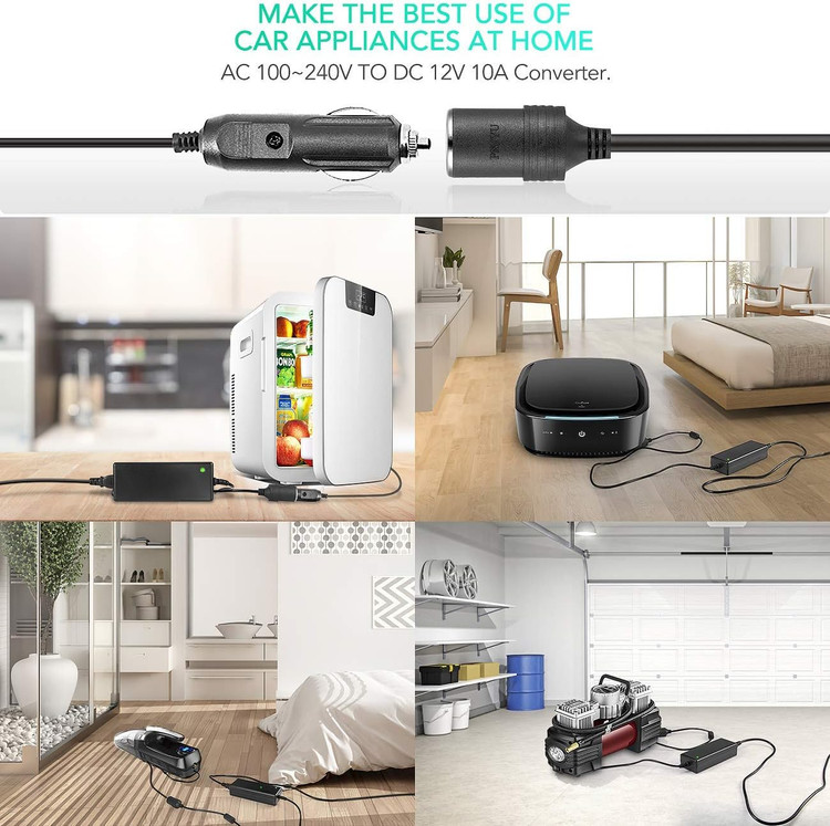 منبع تغذیه سوکت فندکی آداپتور AC به DC 100V-240V به 12V 10A مبدل شارژر برق خودرو برند AGPTEK