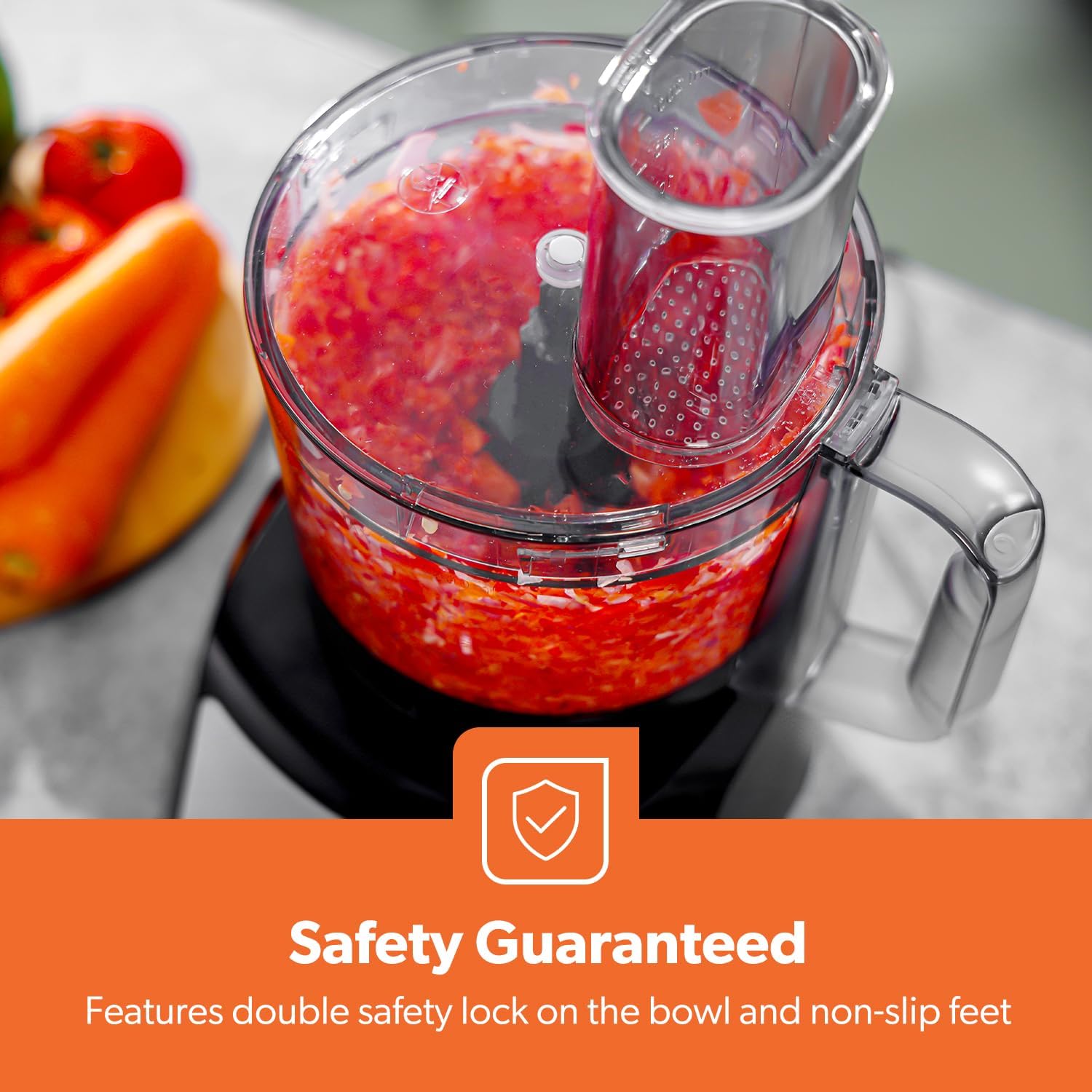 Geepas 1200W Compact Food Processor | Multifunctional Electric Food Mixer with Chopper Knead Dough Shredder Slicing Grating & Emulsifying disc, 2 Speed with Pulse | 1.5L Mixing