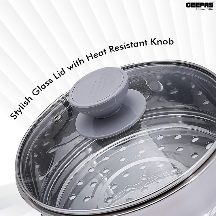 تخم مرغ پز و بخار پز و دمنوش ساز دولایه ، سه کاره اورجینال برند geepas با توان 1000 وات و ظرفیت 1.7 لیتری