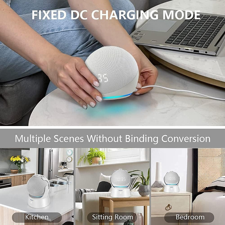 پایه نگه دارنده و شارژر قابل حمل دستیار صوتی آمازون نسل چارم (Echo Dot 4th Gen) برندVAKDON مدل H4 با باتری 10000 میلی آمپر ساعتی