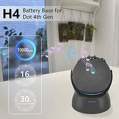 Vakdon H4 Dot Battery Base Stand Accessories,(10000mAh) Portable Battery Base Compatible for Dot 4th Generation Smart Speaker,Charger Stand with 16 Hours...